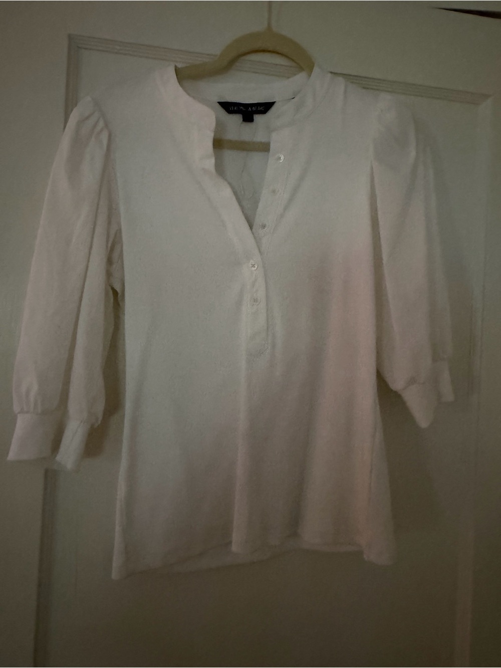 Veronica Beard White Puff-Sleeve Henley Tee - Picture 4 of 4